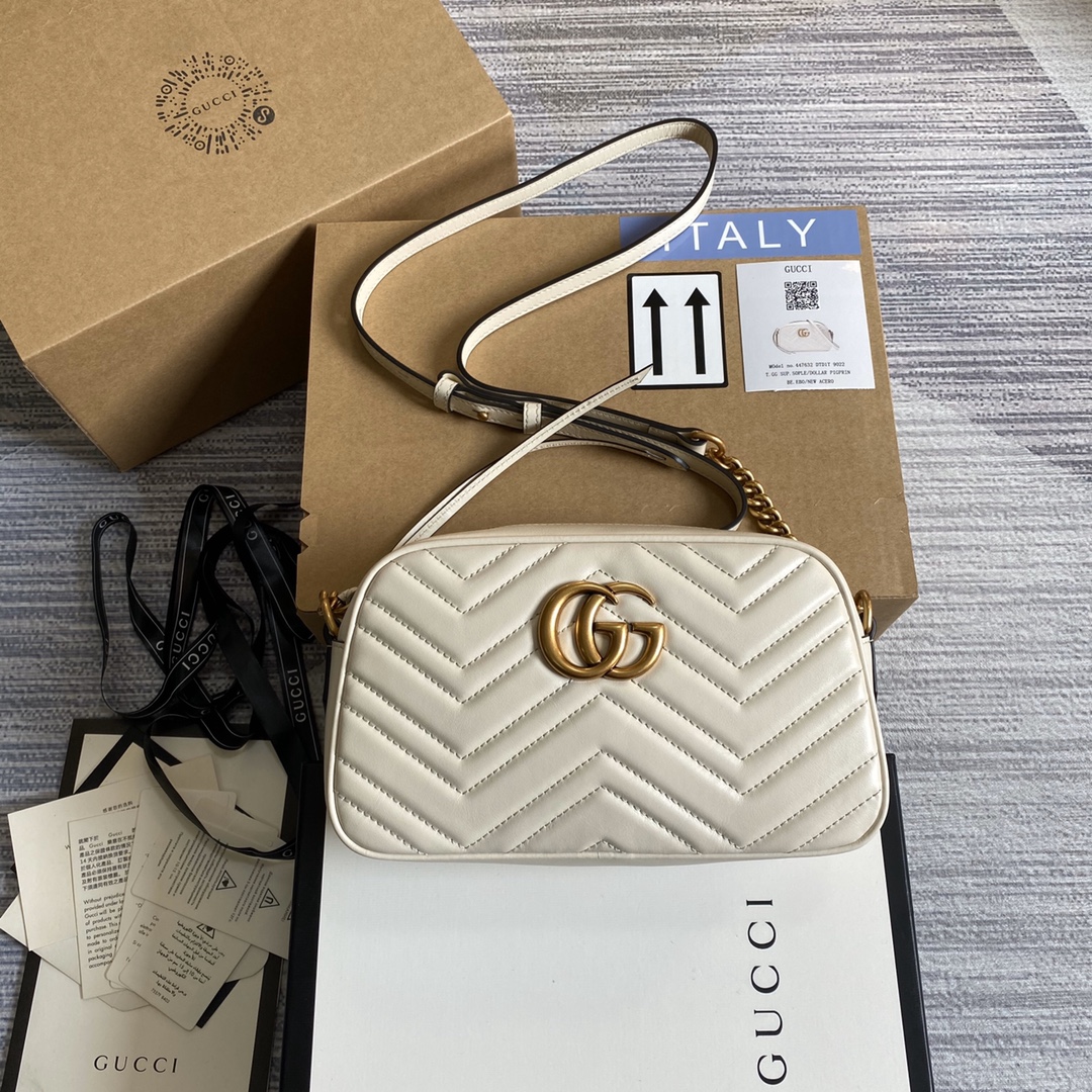 Gucci GG Marmont Small Matelasse Shoulder Bag 447632 White